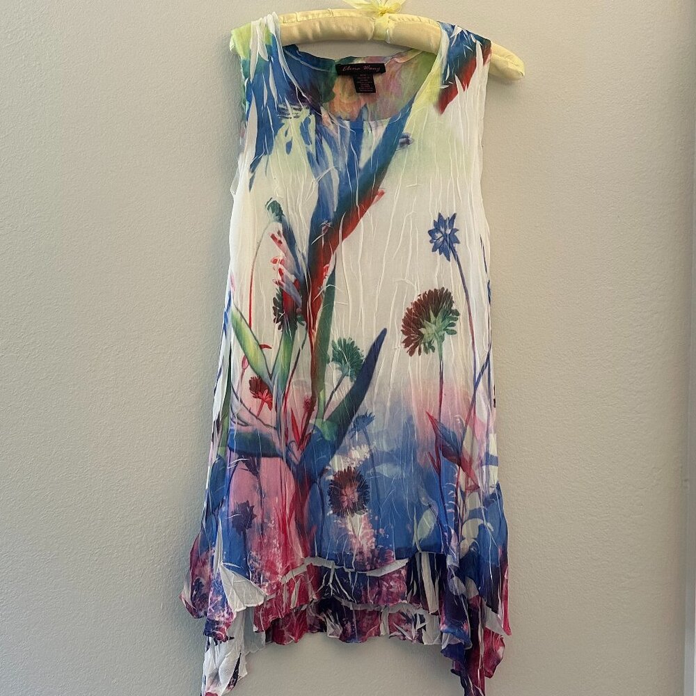 Elena Wang Vintage Tiered Sleeveless Floral Print Dress M